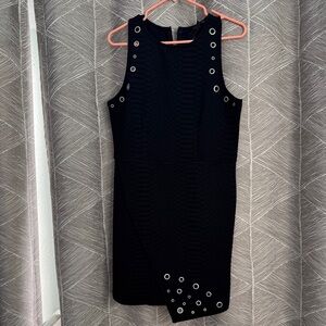 Material Girl Black Sleeveless Grommet Faux Wrap Dress